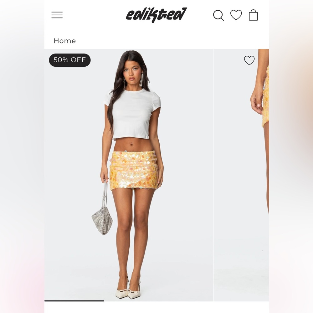 Edikted Sabina Gold Sequin Low-Rise Skirt